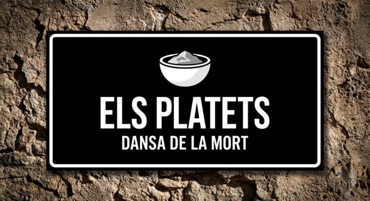 Il·lustració d'un platet amb cendra sobre placa negra, símbol de l'esquelet que porta la cendra a la Dansa de la Mort de Verges.