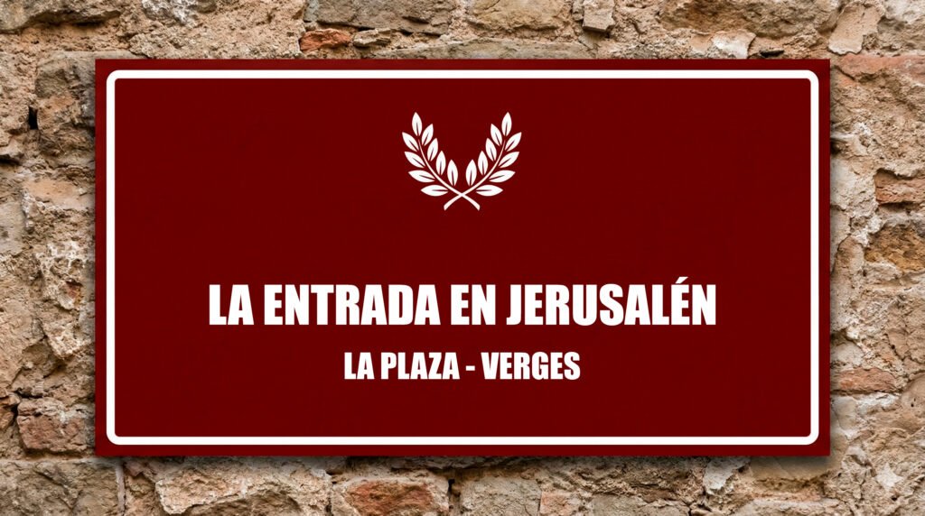 Icono de ramas de laurel sobre fondo granate, La Entrada en Jerusalén.