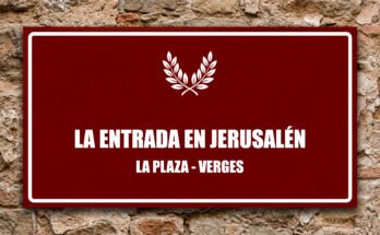 Icono de ramas de laurel sobre fondo granate, La Entrada en Jerusalén.