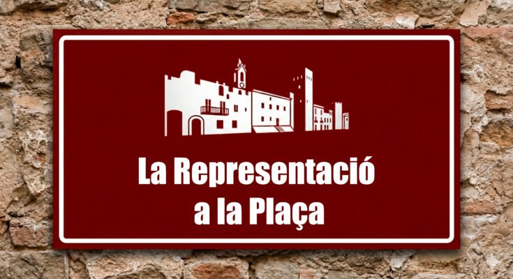 Icona de les muralles medievals i el campanar de Verges sobre fons grana, representant l'escenari de la Passió.