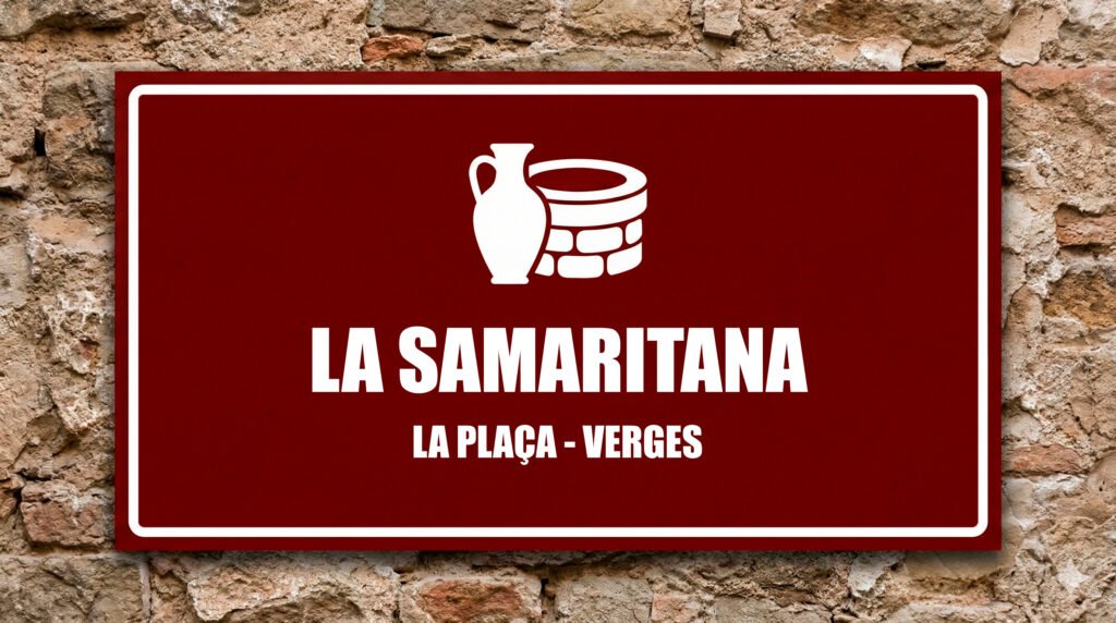 Icona d'un càntir d'aigua i un pou antic sobre fons grana, representant l'escena de la Samaritana.