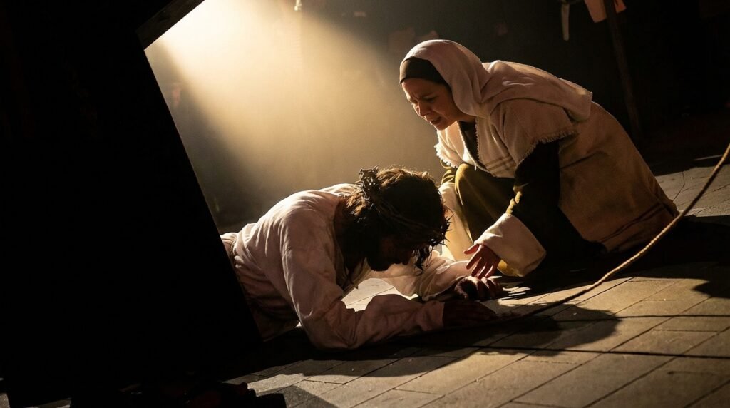 La Verge Maria durant la primera caiguda.