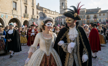 Celebració tradicional de Carnestoltes en una plaça històrica