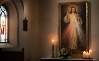 Imatge devocional de Jesús Misericordiós en una capella