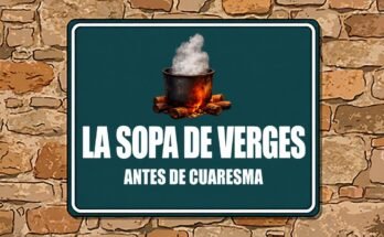 Olla humeante sobre un fuego de leña y el texto «La Sopa de Verges · Antes de Cuaresma».