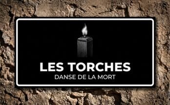 Torche allumée sur une plaque noire «Les Torches · Danse de la Mort».