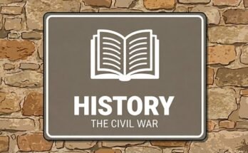 White open book on a grey sign reading “History · The Civil War”.