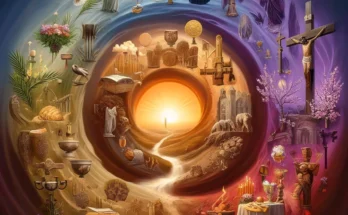 Ilustración de las celebraciones del ciclo pascual alrededor de una luz central.