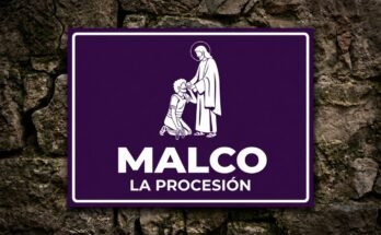 Malco arrodillado ante Jesús en un cartel morado «Malco · La Procesión».