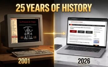 Computer from 2001 and laptop from 2026 beneath the title “25 Years of History”.
