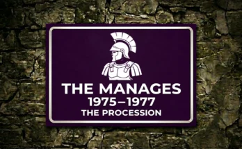 Illustration of a Roman helmet and breastplate: the Manages, 1975–1977, The Procession.